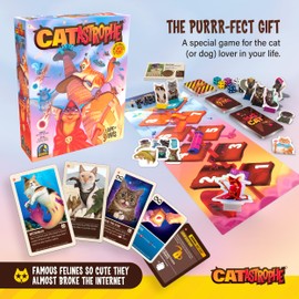 CATastrophe A Game of 9 Lives with Paws Out, Claws Out Expansion Pack!| The Purrfect Board Game for Family Night and Cat Lovers | Featuring Lil BUB & 19 Other Famous Cats | Ages 10+ | 2-6 Players