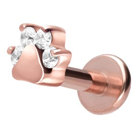 PIERCINGLINE Titanium Labret with Internal Thread Crystal Paw Piercing Lip Nose Ear Helix Choice of Colours and Sizes, Titanium