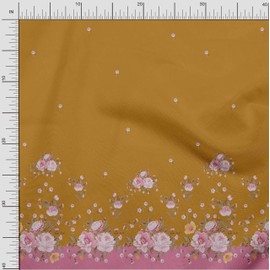 Soimoi Yellow Viscose Chiffon Fabric Leaves & Flower Panel Print Fabric by The Yard 42 Inch Wide