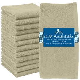 Dan River - Paños 100% algodón, paquete de 12 paños faciales y corporales de alta calidad, toallas esenciales de secado rápido para baño, manos, cocina y limpieza, paños de bebé 12 x 12' |