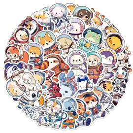 50Pcs Astronaut Animal Stickers for Kid Space Astronaut Kindergarten Stickers Waterproof Animals Sticker Self Adhesive Reward Sticker for Baby Teacher Classroom Back to School Party Decor (Spaceman)
