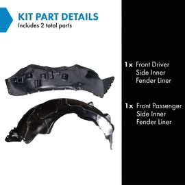 TRQ Front Inner Fender Liner Set Compatible with 2018 Ford Expedition FO1248185 FO1249185