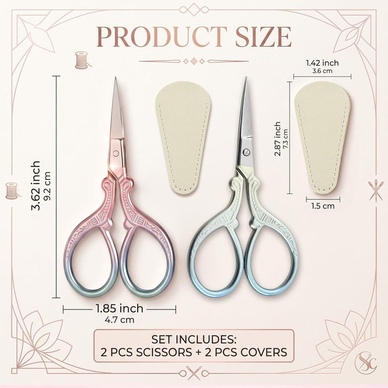 2 Pack Embroidery Scissors with Covers, Small Needlepoint Scissors (Style1)