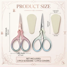 2 Pack Embroidery Scissors with Covers, Small Needlepoint Scissors (Style1)