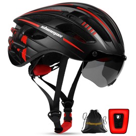 Shinmax Bike Helmet with USB Rechargeable Light & Detachable Magnetic Goggles UV Protective & Carry Bag Reflective Bicycle Helmet Men Women Mountain Road Adjustable Adult Cycling Helmet (WT-049)