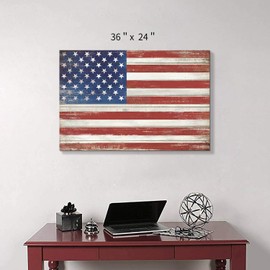 American Flag Canvas Wall Art: USA Flag Picture Star & Stripe Painting Artwork for Living Room Office (36'' x 24'')