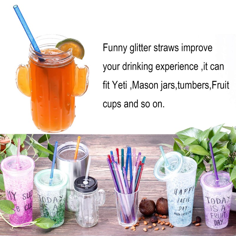 Dakoufish BPA-Free 12 Piece 11 Inch Reusable Clear Plastic Glitter