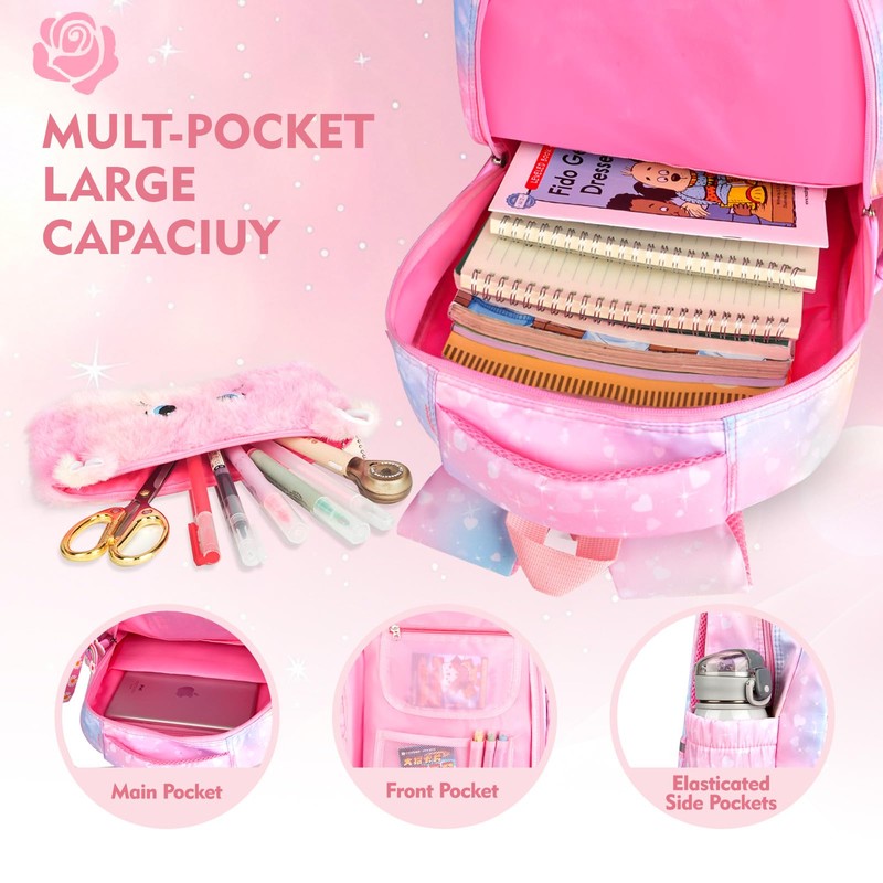 QJHEC Kawaii Rainbow Backpack for Girls – Cute Starry School