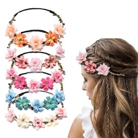Flower Crown Headbands Flower Headbands for Women Girls,BAIYSFFG 5PCS Multicolour Flower Hair Wreath Floral Headpieces Festival Hair Accessories for Wedding Party Festival