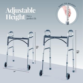 Medical King Silver Aluminum Rolling Walker for Seniors and Adults, 350 Pounds Weight Capacity, Foldable, Classic Style
