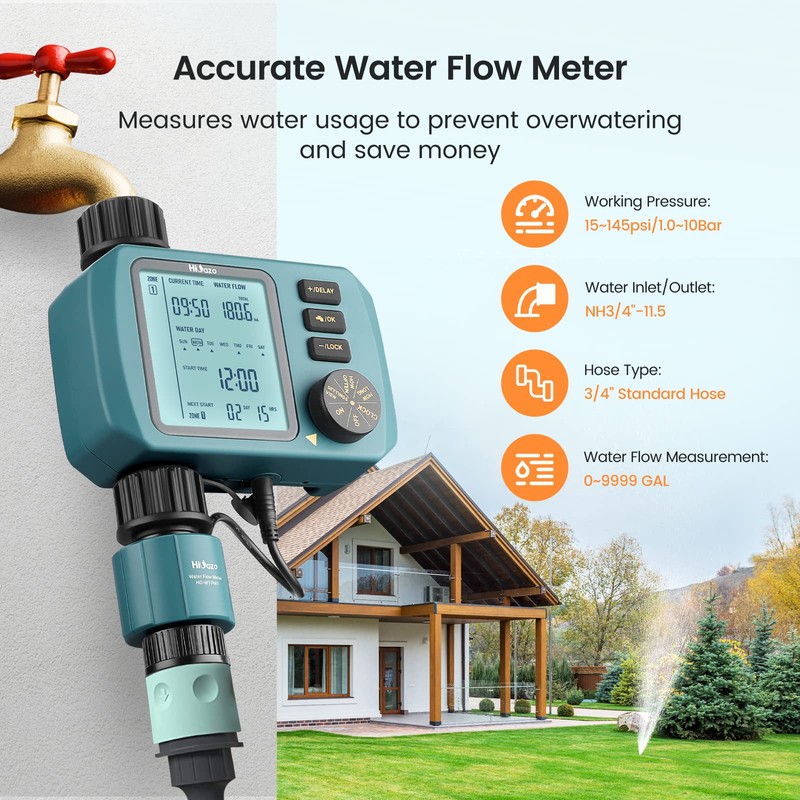 HiOazo Programmable Water Timer with Flow Meter for Garden Hose,