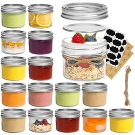 ComSaf Mini Mason Jars 4oz - 16 Pack, Regular Mouth Mason Jar with Lids and Seal Bands, Small Glass Canning Jar for Spice, Jam, Honey, Jelly, Dessert, Shower Wedding Favors, DIY Candles Decor