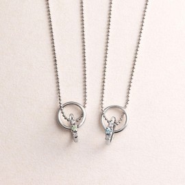 Sears dr66 Natural Diamond and 12 Birthstones Double Ring Top Necklace, Silver, Aquamarine