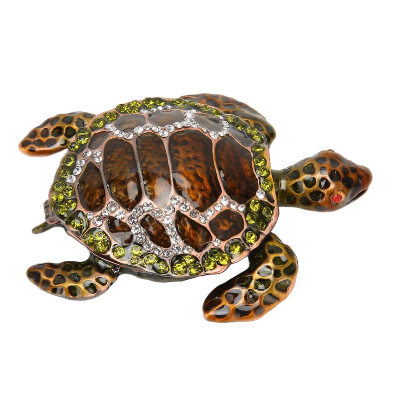 Turtle Trinket Boxes Handcrafted Hand Painted Rhinestones Hinged Trinket Boxes