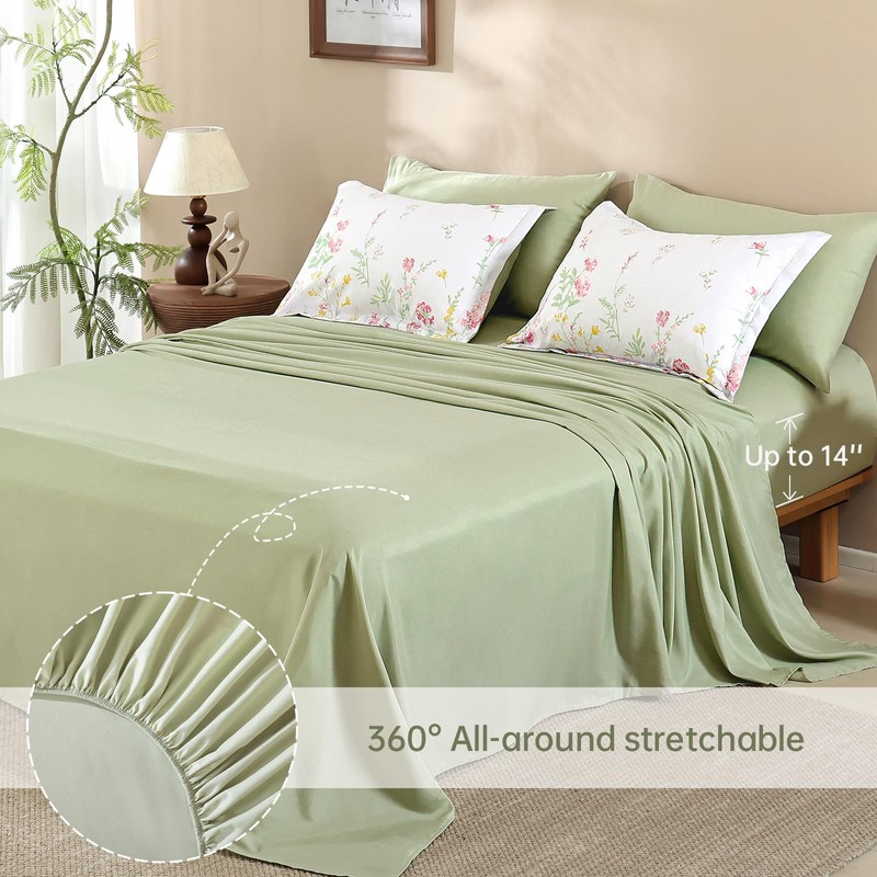 Yiran 7 Piece Pink Green Floral Comforter Set King Size,