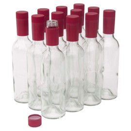 North Mountain Supply 375ml Clear Glass Bordeaux Wine Bottles With Red Twist-N-Seal Capsules - Case of 12