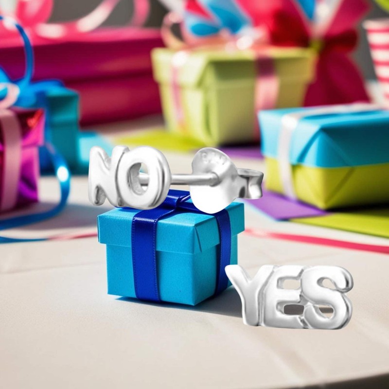 FIVE-D Yes No Earrings 925 Sterling Silver, Sterling Silver, Crystal