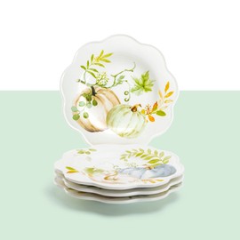 Grace Teaware Potter's Studio 8.5'' Assorted Fall Pumpkin Scallop Salad / Dessert Plate Set of 4, Multicolor