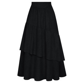 Belle Poque Skirt Women's Tiered Long Skirts High Waist Asymmetrical Ruffle A Line Skirt with Pockets, black
