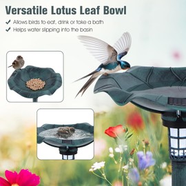 ReunionG 30 Inch Bird Bath, Solar Lighted Pedestal Birdbath & Feeder w/Lotus Leaf Water Basin, Flower Planter, Outdoor Vintage Fountain Decoration Bird Bath for Outside Garden Lawn Yard Patio (Green)