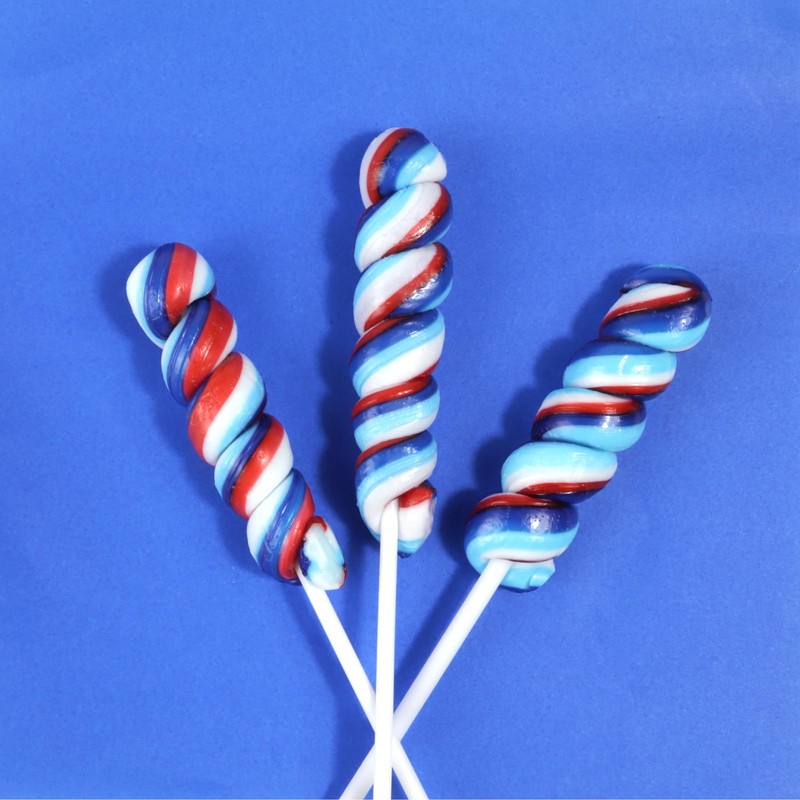 Sweetzo Red, White and Blue Twist Candy Lollipops, Bulk Individually