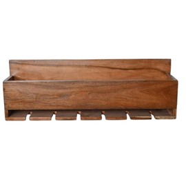 ixxora Handcrafted Acacia Wood Wine Bottle Stand Wall-Mounted Model with Slots for Hanging Up to 6 Inverted Wine Glasses Natural Gloss for Home Décor and Wine Gift