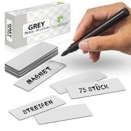 2DOBOARD Magnetic Strips Writeable – 7.5 cm x 2.5 cm Grey – Pack of 75 – Magnetic Signs for Writing on – For Fridge, Whiteboard & Blackboard – Magnetic Labels