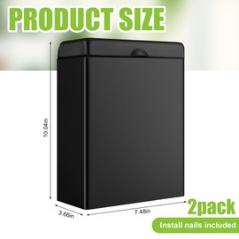 Tioncy 2 Pcs Sanitary Napkin Receptacle, Tampon Disposal Bin Wall Mounted Tampon Holder Stainless Steel Sanitary Napkin Disposal Bins for Home Office Public Restrooms Bathroom (Black)