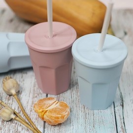 ENGELLAND - 5 x Plastic Cups with Lids, Pink, Drinking Cups with Straw, Party Cups, Plastic Drinking Glasses, Reusable, 0.25 Litres