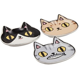 Ceramic Indigo Face Small Plate, Set of 3, My Neighbor 3 Brothers, 23116, 3.5 x 3.7 x 0.6 inches (9 x 9.5 x 1.5 cm)