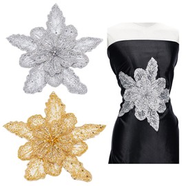 NBEADS 2PCS 2 Colors Handmade Rhinestones Appliques, Beaded Applique Sewing Beads Stones Trim Lace Patches for Wedding Dresses DIY Clothes, 270x300x13.5mm