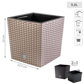 Prosper Plast Rattan Planter Mocca Colour - 22.5cm 8L Capacity - Plastic Flower Pot Suitable for Indoor and Outdoor Use