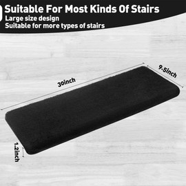 PURE ERA Carpet Stair Treads Ultra Plush 9.5" X 30"Soft Bullnose Indoor Stair Protectors Pet-Friendly Non-Slip Skid Resistant Tape Free Washable Reusable(7 Pieces,Black)