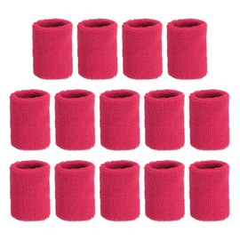 sourcing map Wrist Sweatbands Sports Wrist Bands Sweat for Men & Women Athletic Absorbent for Basketball Football Tennis Soccer Running Working Out Rose Red, Pack of 14