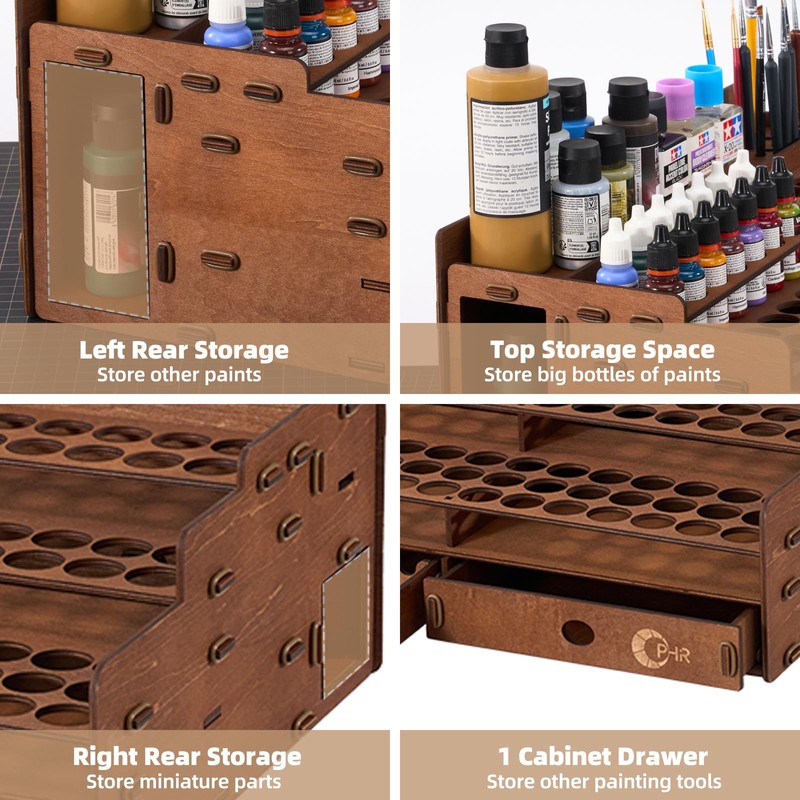 OPHIR Paint Storage, Wooden Paint Organizer with 98 Holes Dia.1.02