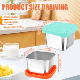 Fonyet Pack of 2 Stainless Steel Small Tin with Lid, 200 ml, Freezer Containers, Small Stainless Steel Food Storage Containers, Dip Containers, Multifunctional Metal Cans, Dip