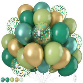 Green and Gold Balloons, 12 Inch Dark Emerald Green Sage Green Gold Balloons, Metallic Gold Retro Green Confetti Helium Balloons Set for Jungle Safari Baby Shower Wedding Birthday Party Decoration