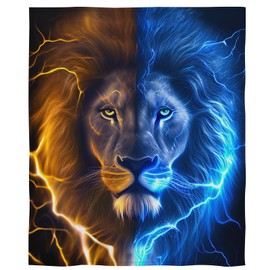 SARA NELL Lion Blanket Gifts, Cool Fire and Ice Lightning Lion Throw Blanket, Lion Gifts for Men Women Teens Kids, Lion Gifts for Daughter Son Dad Brother, Unique Animal Print, Blue Black,60"x50"