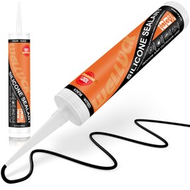WELLUCK Black Silicone Caulk, 100% Waterproof Silicone Sealant Adhesive Caulking,for RV, Kitchen,Bathroom, Window, Door, Glass,10.2FL.OZ/300ML（1 Pack）