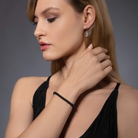 Namana Friendship Bracelet with Metal Beads on a Black Adjustable Cord. For Women or 14 K Gold Plated Ball Bracelet in Steel Grey, Gunmetal Black, Rose Gold Plated., Stainless Steel, Black