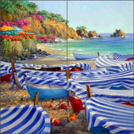 Artwork On Tile Fishing Boats Accent & Decor Tile Mikki Senkarik Mediterranean Art MSA307 - 12" x 12" on 6" tiles
