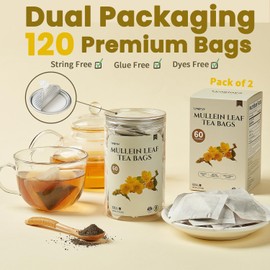 Lynginya Mullein Leaf Tea Bags, 60 Tea Bags (Pack of 2) - Premium Mullein Leaf - Natural Herbal Tea - Earthy & Mild - No Sugar & No Caffeine - Total 120 Bags