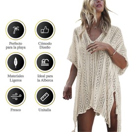 Vedicci Salida de baño para Mujer con diseño cómodo y Fresco. Salidas de baño Mujer Playa Disponible en 6 Colores. Pareo/Vestido para Playa con Tela Transpirable y Ligera. (Beige)
