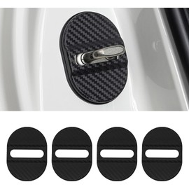 4PCS Carbon Fiber Car Door Lock Cover Protector – Universal Self-Adhesive Latch Striker Plate Guard for Most Cars, SUVs, Trucks – Rust Proof, Shock Absorbing, Silent Close Trim Accessories (Black)