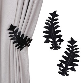 SUQ I OME 1 Pair European Big Leaf Curtain Tiebacks Novelty Fashion Curtain Hook U Shape Wall Hook Simple Modern Curtain Holdbacks (Black)