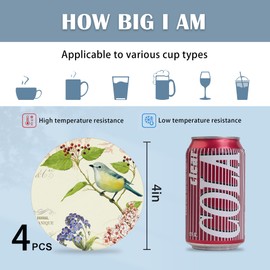 Coasters for Drinks, Bird and Butterfly Vintage Absorbent Coaster Set of 4 with Cork Base,Ceramic Drink Coasters for Cold Drinks Wine Glasses Cups Mugs,Housewarming Gifts for Home Decor