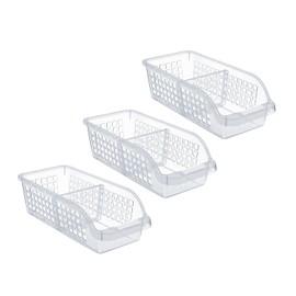 Friendjia 3 x Fridge Organiser with Divider - Kitchen Plastic Storage Box, Clear Organiser, Storage Container for Kitchen, Fridge and Other Organisers
