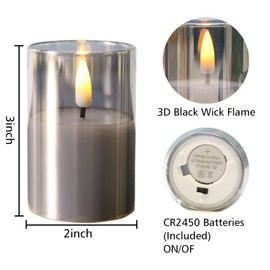 Girimax Grey Glass Flameless Votive Candles with Remote & Timer, Real Wax Flickering LED Battery Candles Set of 6 Φ 2" H 3"