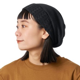 Cable Knit Beanie for Women & Men, 100% Organic Cotton Soft Beanie, All-Season Lightweight Ribbed Toque Hat for Winter and Summer Black