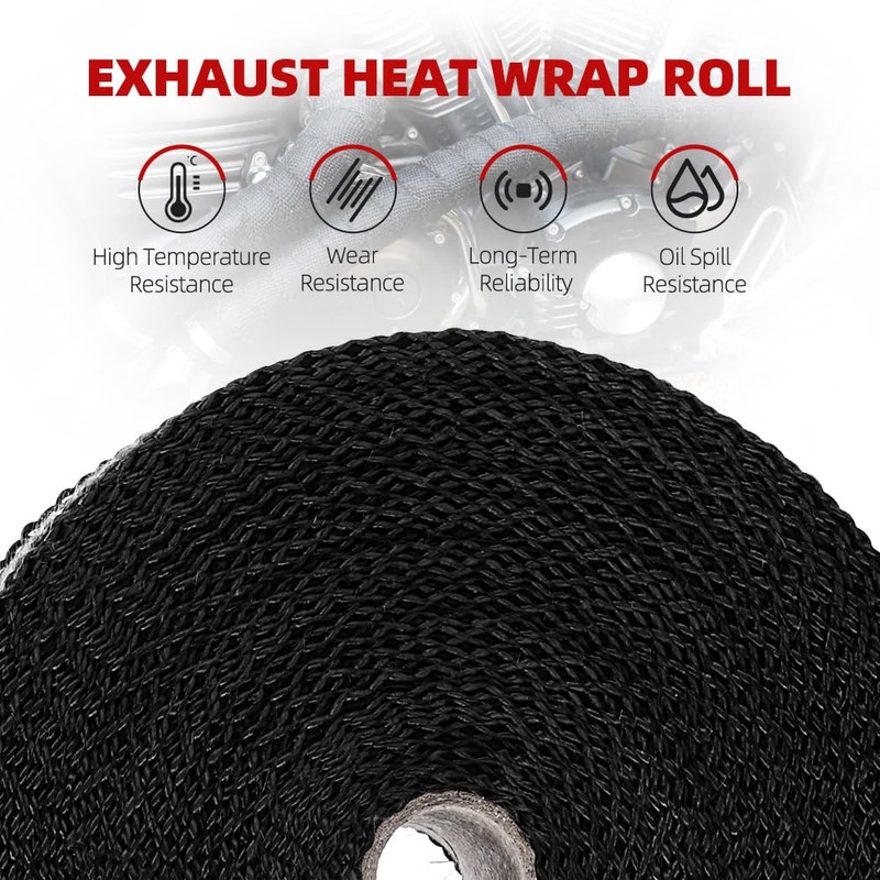 BARTOO 2" x 16' Black Exhaust Heat Wrap Roll for